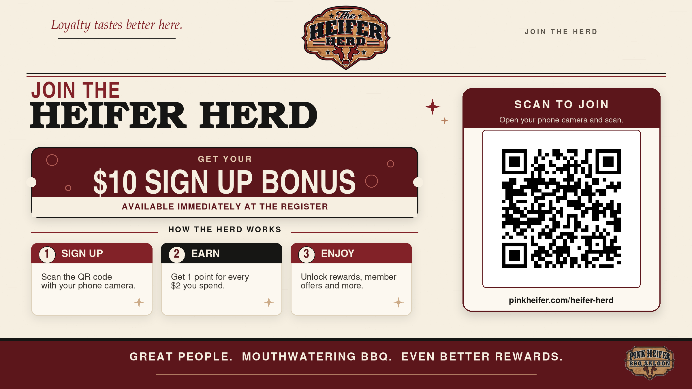 Original Pink Heifer Heifer Herd promotional graphic with its complete border, logo, text, and QR code