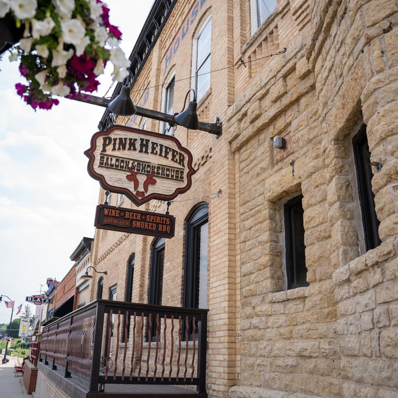 Pink Heifer Saloon and Smokehouse on Main Street in Monticello